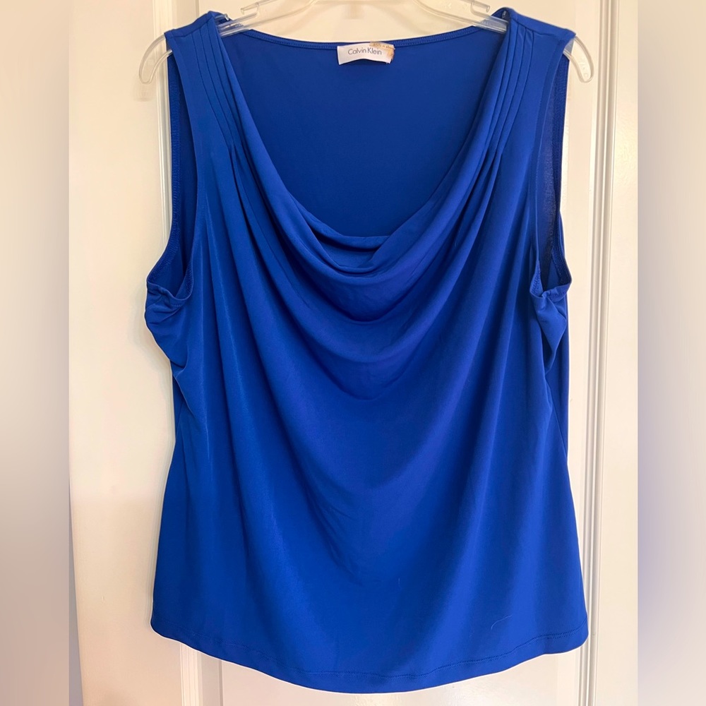 Blue Calvin Klein scoop neck sleeve less blouse